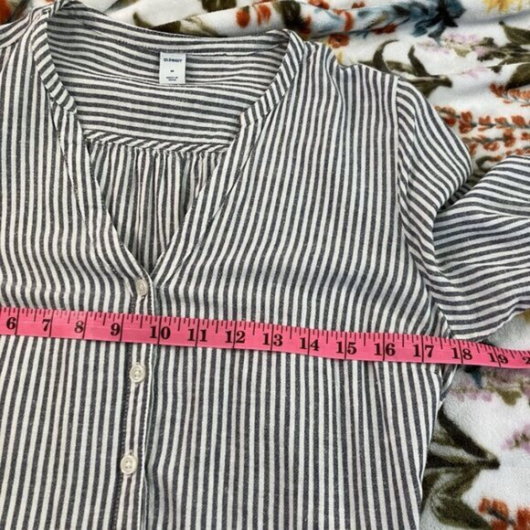 Old Navy Shirt Dress Womens M Stripe Tiered Coastal Nautical Beachy Boho Linen - Picture 7 of 8